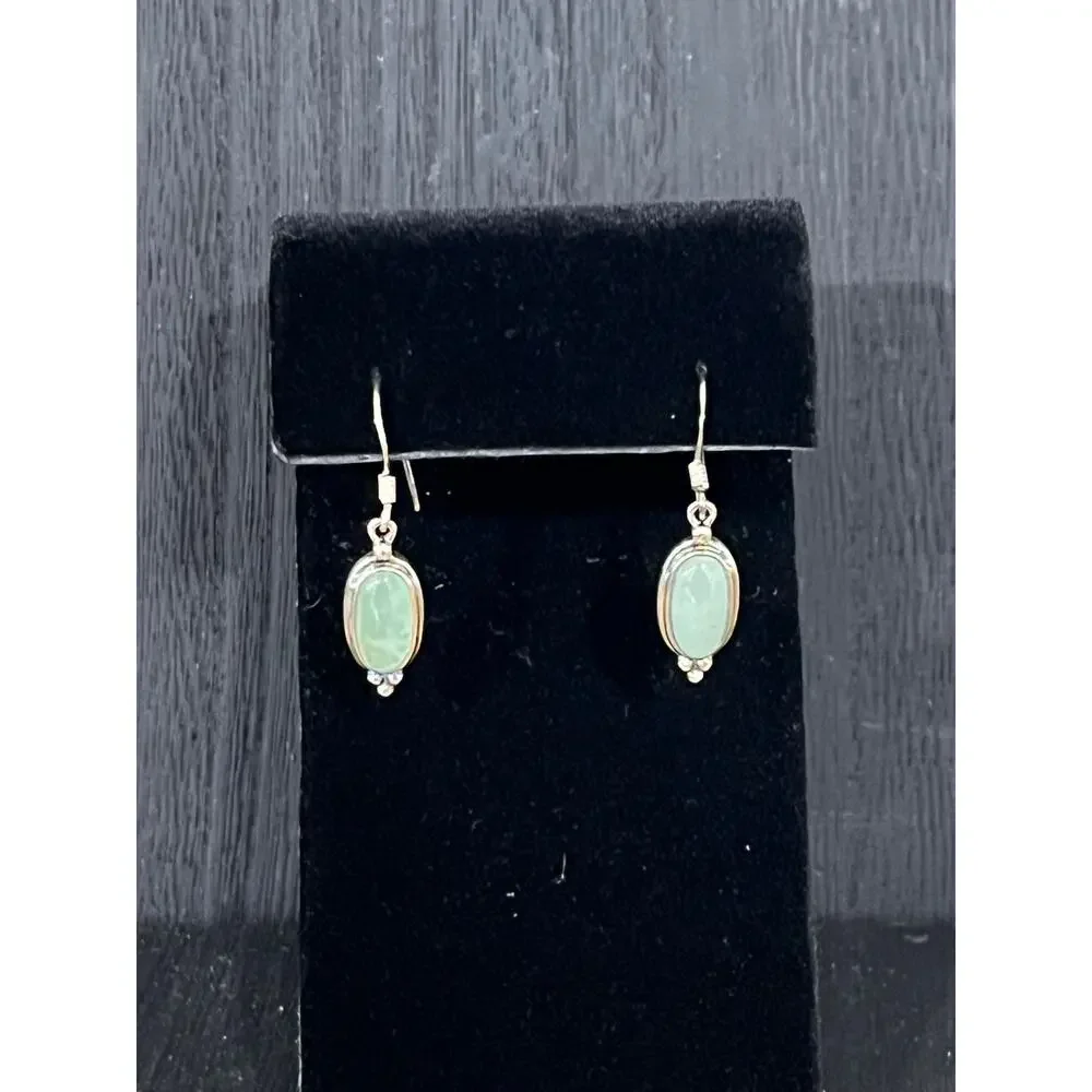 Sterling Silver Prehnite‎ Necklace & Earrings Set 18” Snake Chain
